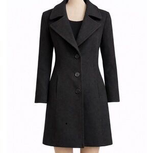 Tahari Elegant Single Breasted Black Pea Coat